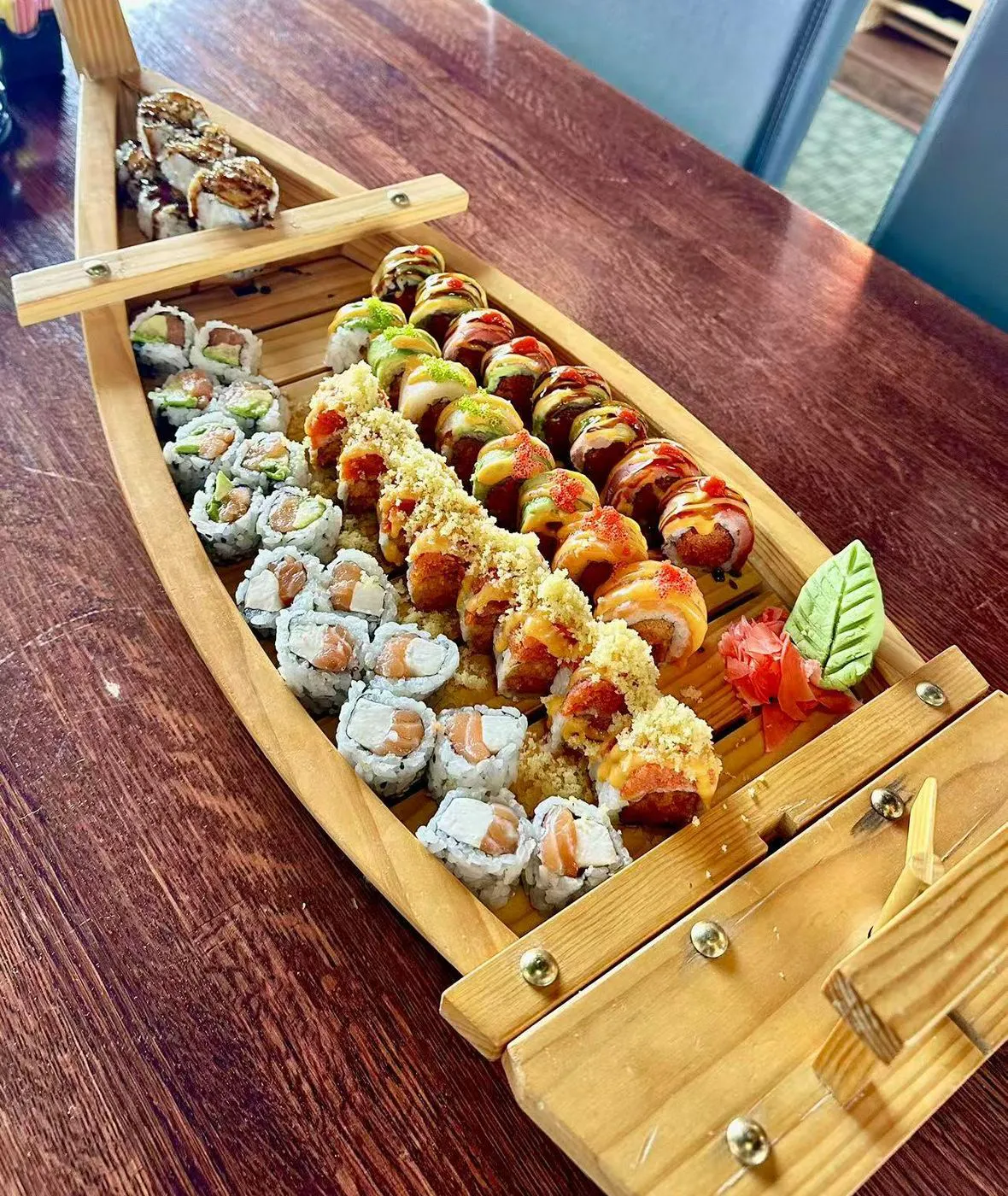 Assorted sushi boat at Tokyo Steak Of Japan Restaurant in Logansport